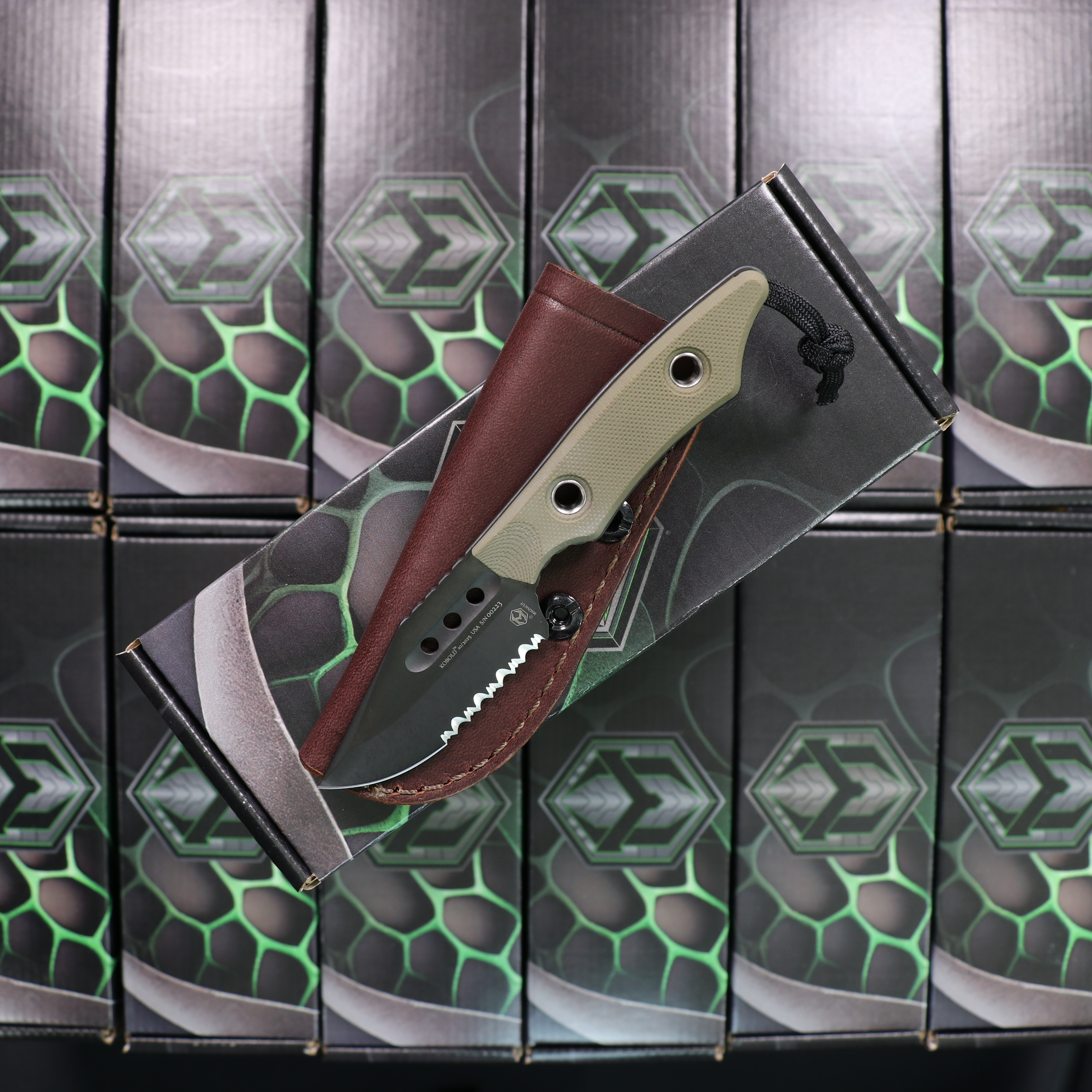 Heretic Knives Kobold fixed blade knife with DLC finish and leather sheath